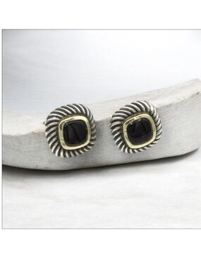 David Yurman sterling silver 14k black onyx Albion stud earrings